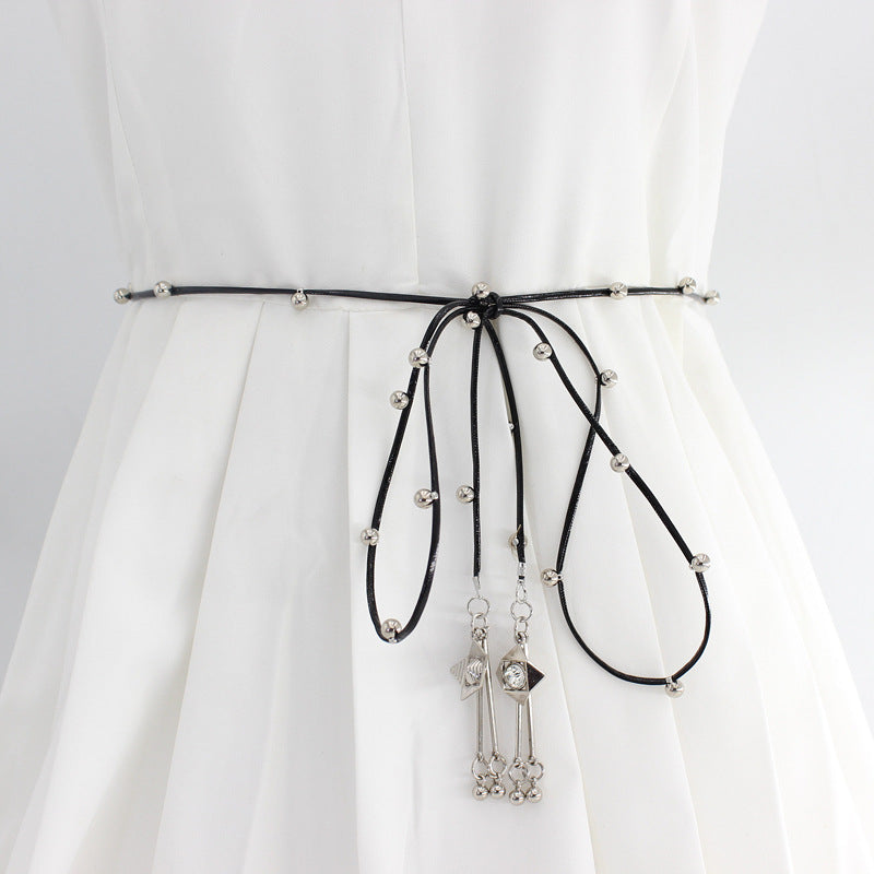 Women's Style Skirt Knotted Waist Strap Hanging Bead Belts