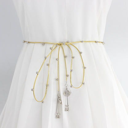 Women's Style Skirt Knotted Waist Strap Hanging Bead Belts