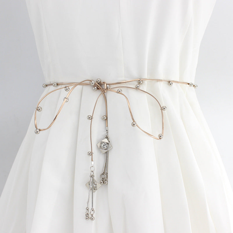 Women's Style Skirt Knotted Waist Strap Hanging Bead Belts