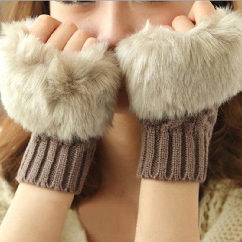 Women's Warm Half Finger Plush Thickened Knitting Gloves