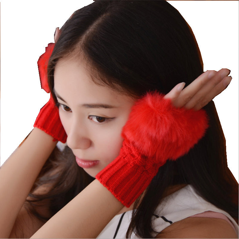 Women's Warm Half Finger Plush Thickened Knitting Gloves