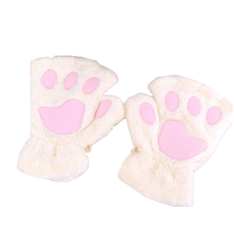 Winter Cute Cartoon Cat Open Finger Gloves