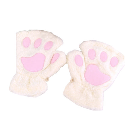 Winter Cute Cartoon Cat Open Finger Gloves