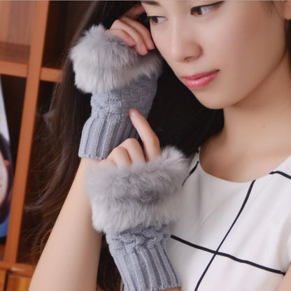 Women's Warm Half Finger Plush Thickened Knitting Gloves