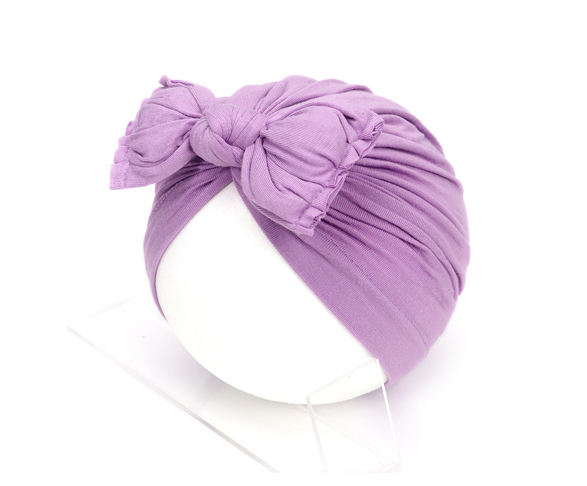 Children's Pleated Hat Bow Pure Color Knotted Kids' Headwear