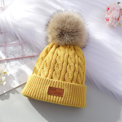 Boys Labeling Woolen Knitted Fluffy Ball Kids' Headwear