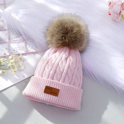 Boys Labeling Woolen Knitted Fluffy Ball Kids' Headwear