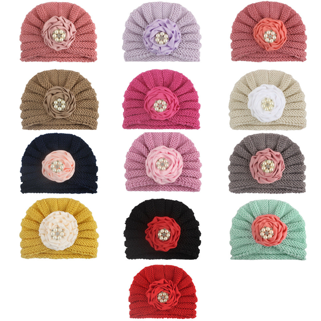 Children's Keep Warm Knitted Hat Ribbon Plate Kids' Headwear