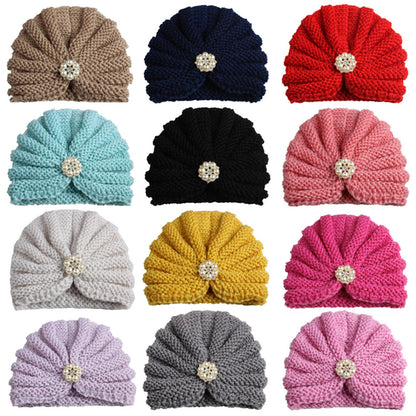 Children's Color Wool Hat With Diamond Knitted Kids' Headwear