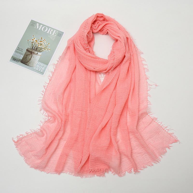 Women's Color Crumpled Cotton Linen Winter Soft Scarfs