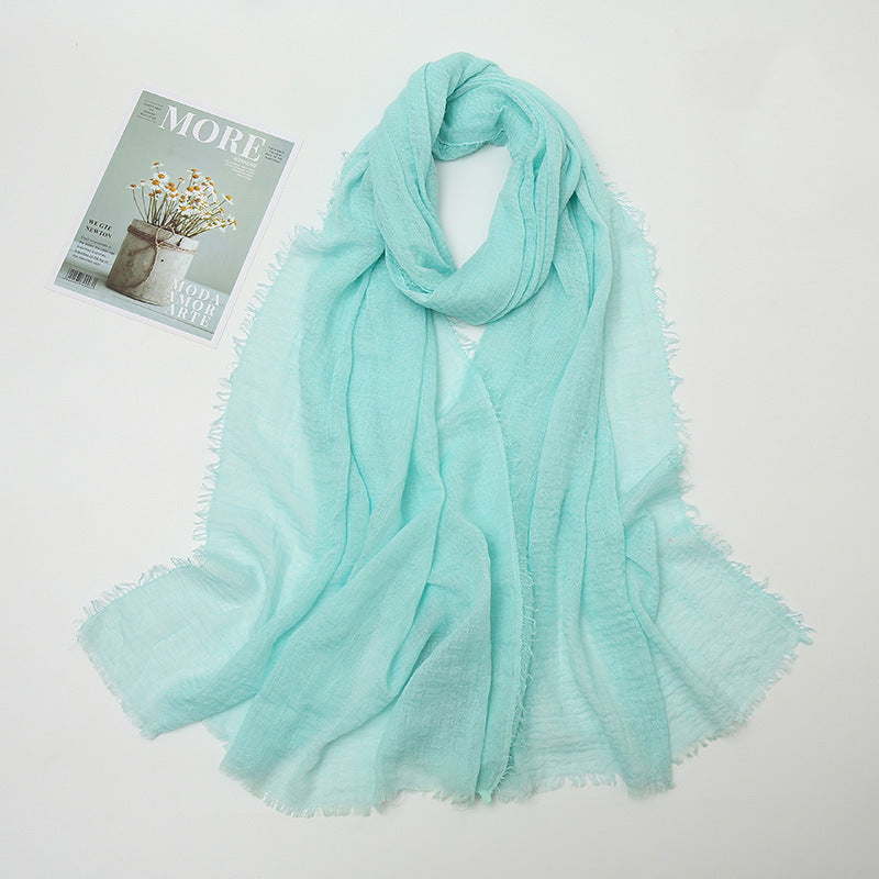 Women's Color Crumpled Cotton Linen Winter Soft Scarfs