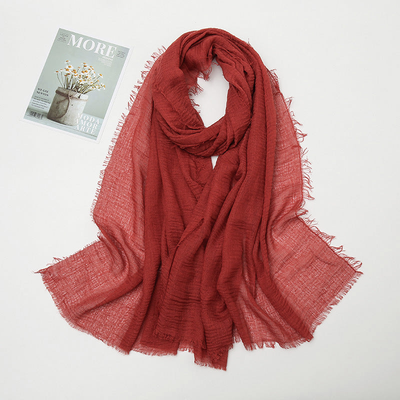 Women's Color Crumpled Cotton Linen Winter Soft Scarfs