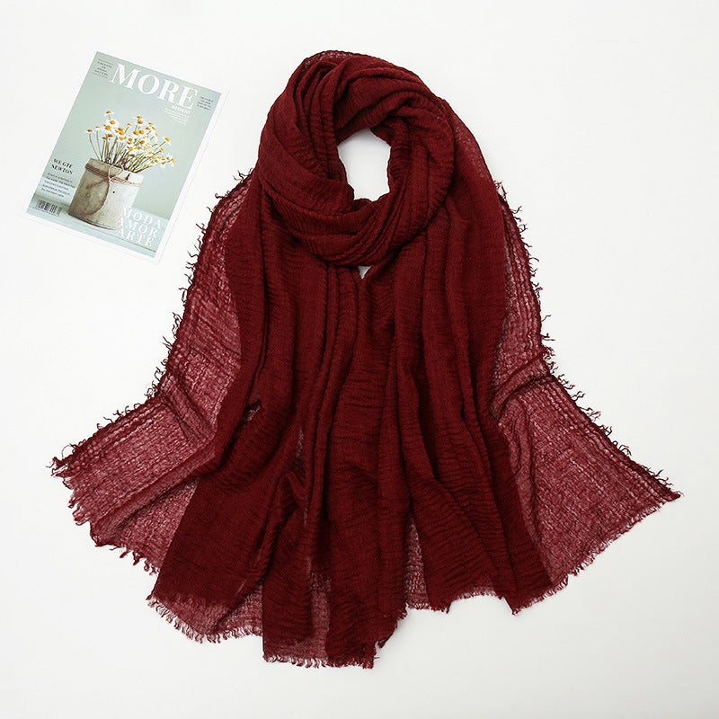 Women's Color Crumpled Cotton Linen Winter Soft Scarfs