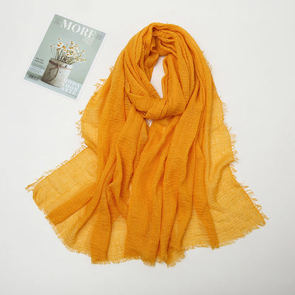 Women's Color Crumpled Cotton Linen Winter Soft Scarfs