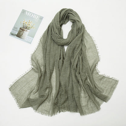 Women's Color Crumpled Cotton Linen Winter Soft Scarfs