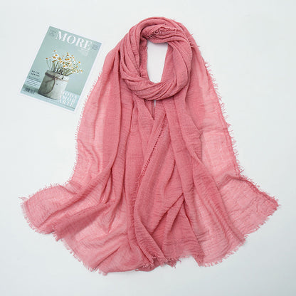 Women's Color Crumpled Cotton Linen Winter Soft Scarfs