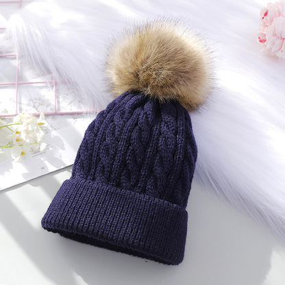 Boys Labeling Woolen Knitted Fluffy Ball Kids' Headwear