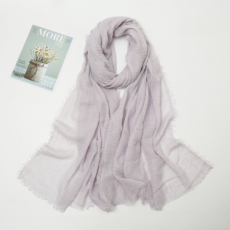 Women's Color Crumpled Cotton Linen Winter Soft Scarfs