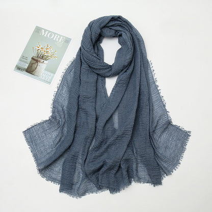 Women's Color Crumpled Cotton Linen Winter Soft Scarfs