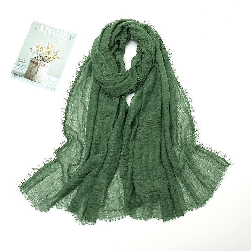 Women's Color Crumpled Cotton Linen Winter Soft Scarfs