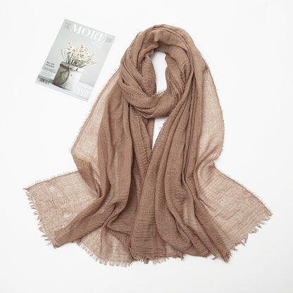 Women's Color Crumpled Cotton Linen Winter Soft Scarfs