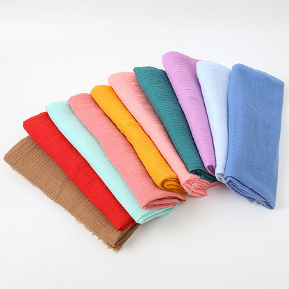 Women's Color Crumpled Cotton Linen Winter Soft Scarfs