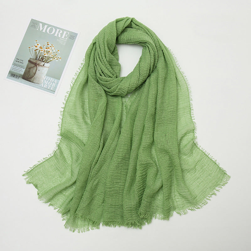 Women's Color Crumpled Cotton Linen Winter Soft Scarfs