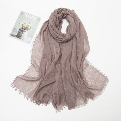 Women's Color Crumpled Cotton Linen Winter Soft Scarfs