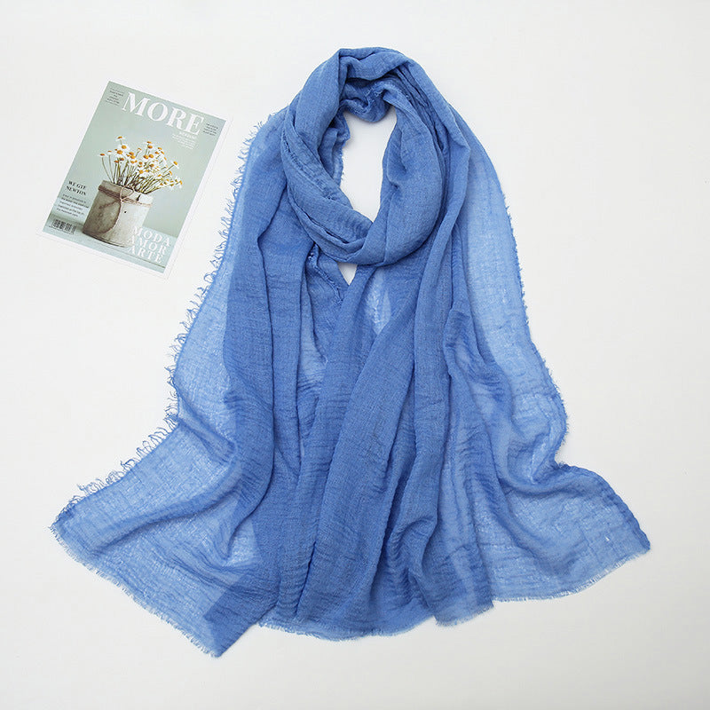 Women's Color Crumpled Cotton Linen Winter Soft Scarfs