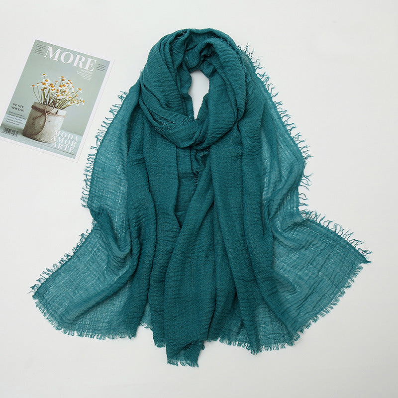 Women's Color Crumpled Cotton Linen Winter Soft Scarfs