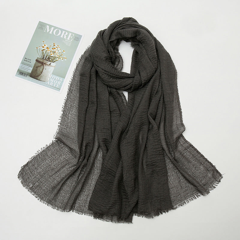 Women's Color Crumpled Cotton Linen Winter Soft Scarfs