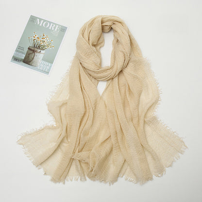 Women's Color Crumpled Cotton Linen Winter Soft Scarfs