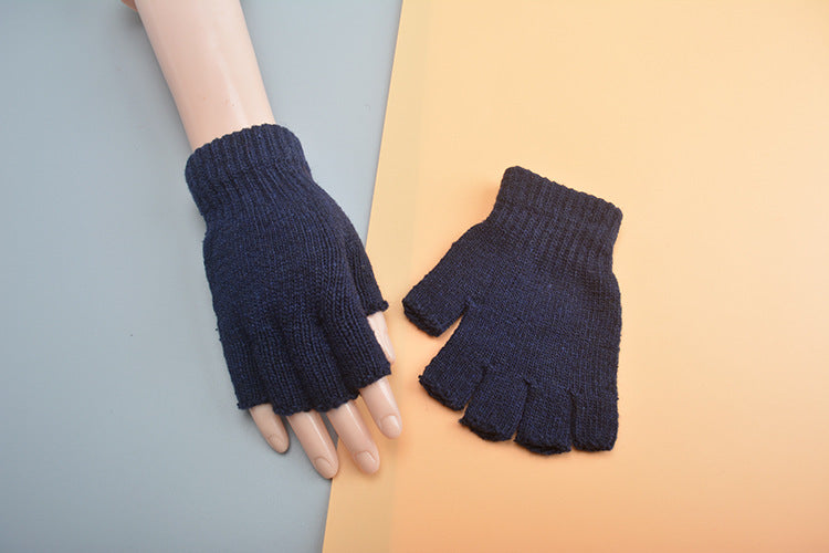 Women's & Men's Half Finger Knitted Pure Color Warm Gloves