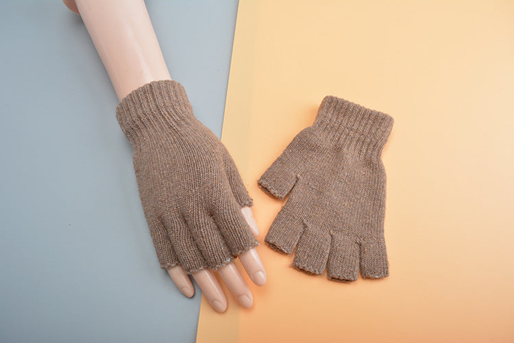 Women's & Men's Half Finger Knitted Pure Color Warm Gloves