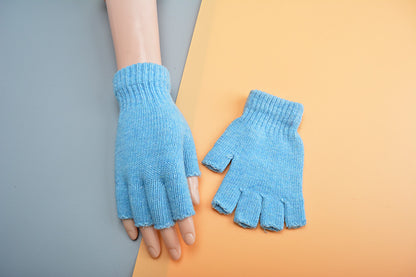 Women's & Men's Half Finger Knitted Pure Color Warm Gloves