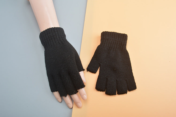 Women's & Men's Half Finger Knitted Pure Color Warm Gloves