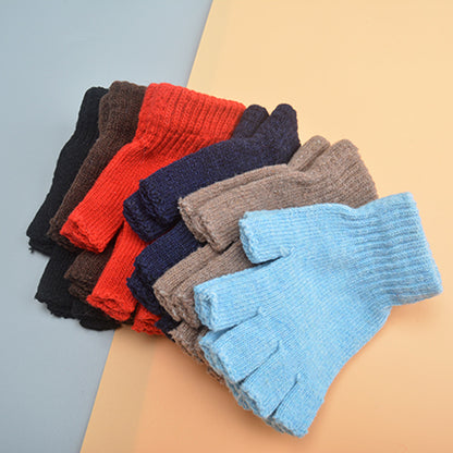 Women's & Men's Half Finger Knitted Pure Color Warm Gloves