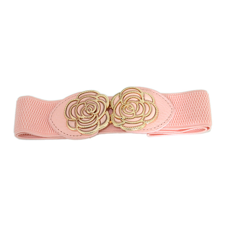 Women's Girdle Fashionable Decorative Elastic Band Flower Button Belts