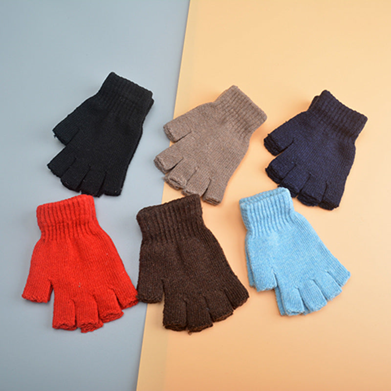 Women's & Men's Half Finger Knitted Pure Color Warm Gloves