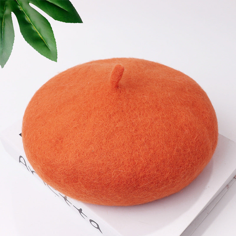 Mob Beret Woolen Solid Color Simple Adult Kids' Headwear