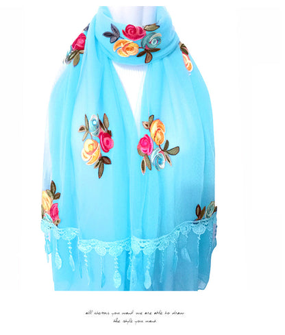 Women's Korean Embroidered Flower Stitching National Style Scarfs