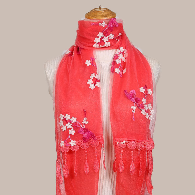 Women's Korean Embroidered Flower Stitching National Style Scarfs