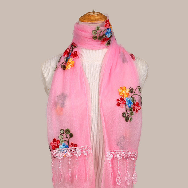 Women's Korean Embroidered Flower Stitching National Style Scarfs