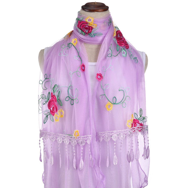 Women's Korean Embroidered Flower Stitching National Style Scarfs