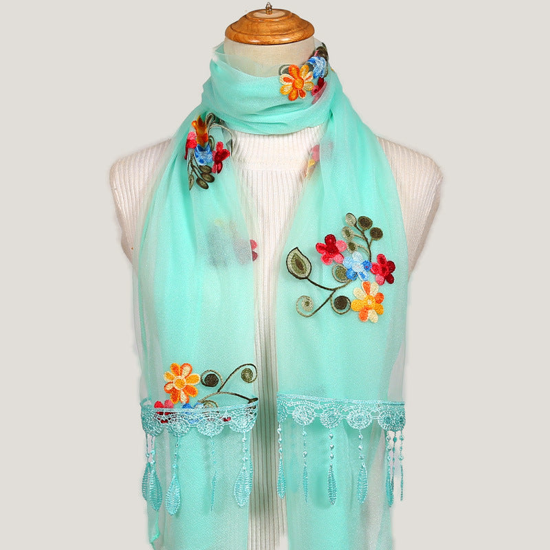 Women's Korean Embroidered Flower Stitching National Style Scarfs