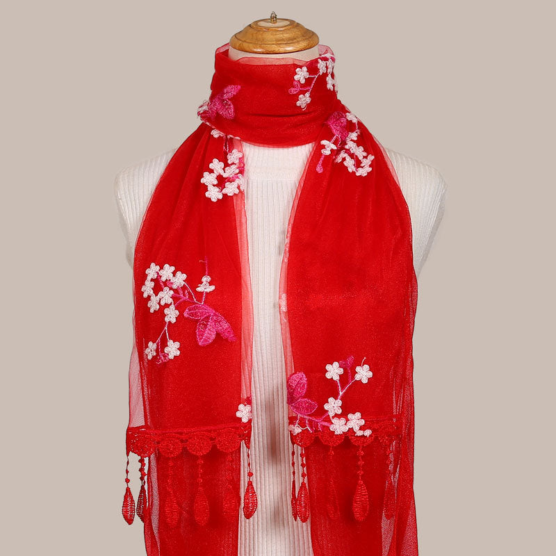 Women's Korean Embroidered Flower Stitching National Style Scarfs