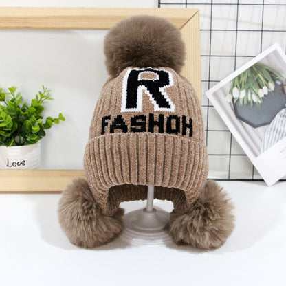 Children's Letter Fur Ball Knitted Boys Curling Kids' Headwear