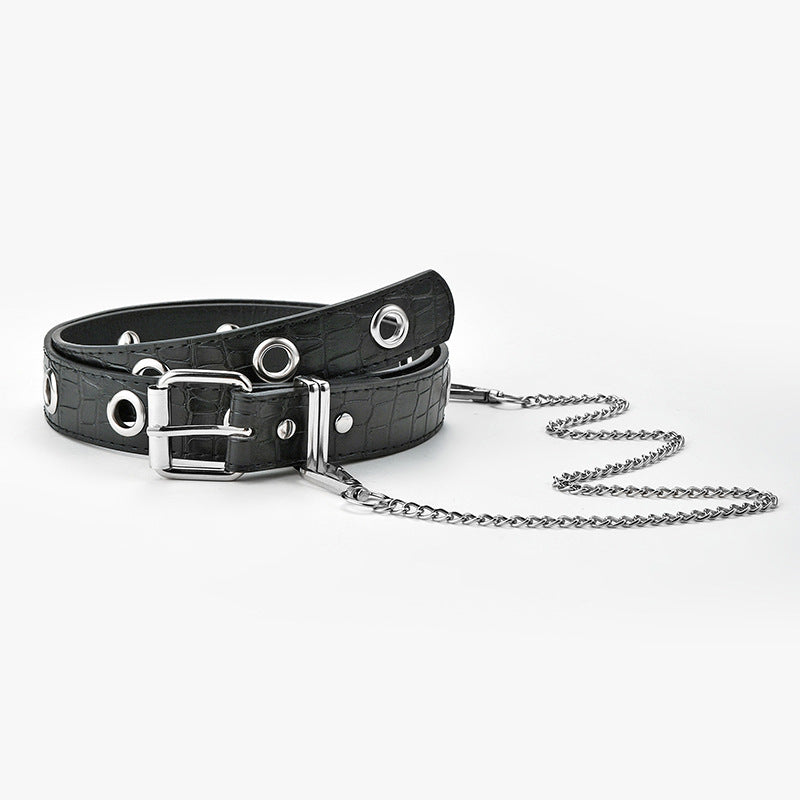 Women's Style Casual Punk Full Hole Black Chain Belts