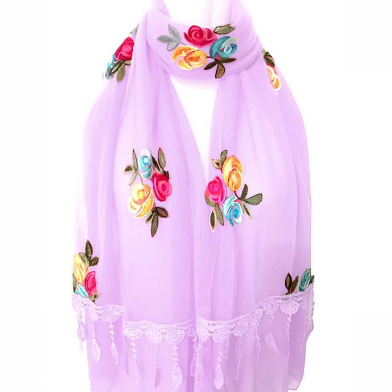 Women's Korean Embroidered Flower Stitching National Style Scarfs