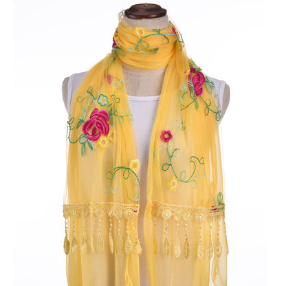 Women's Korean Embroidered Flower Stitching National Style Scarfs